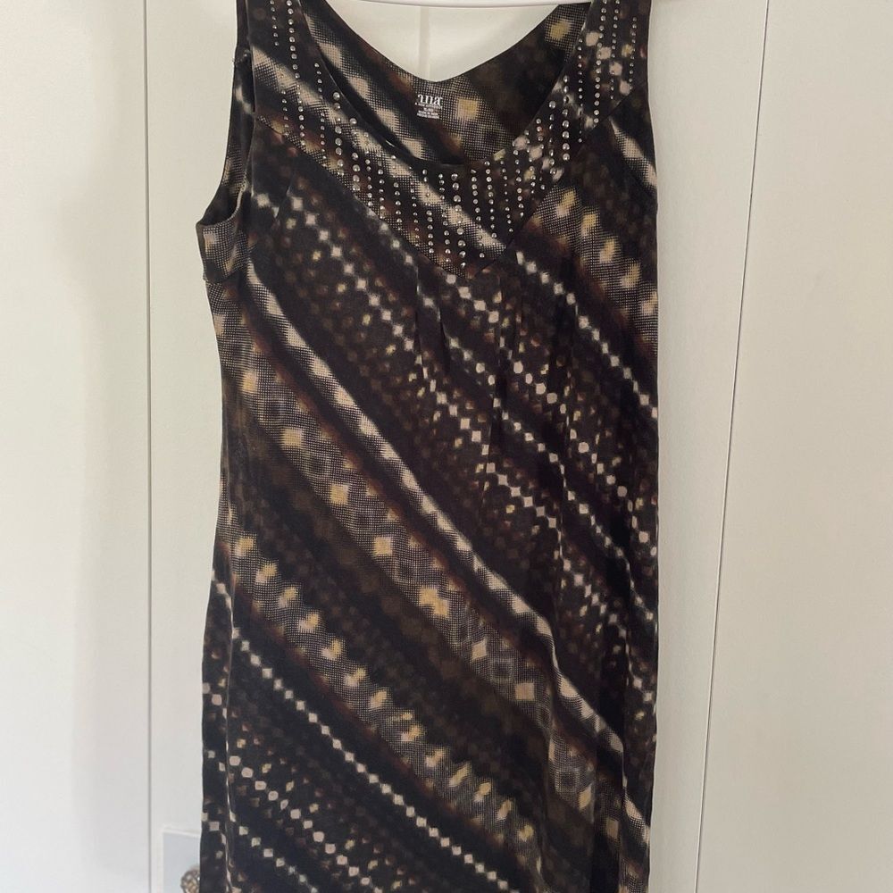 a.n.a Multicolor Patterned Dress Women’s XL Black Brown Cream Viscose